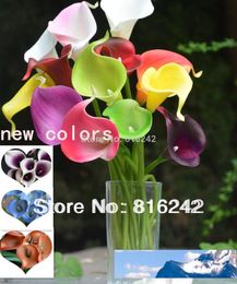 white flower wedding centerpieces Canada - ! Natural Real Touch Flowers Picasso Purple White Calla Lily Bridal bouquets Wedding Centerpieces Decorative Flowers