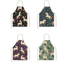 Feminino sem mangas dos desenhos animados avental algodão e cânhamo Pinafore Floral imprime aventais para casa cozinha popular criativo