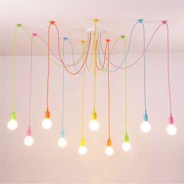 Lampade a sospensione moderne 13 colori Illuminazione fai da te Silicone multicolore E27 Portalampada Lampade Decorazione domestica Cavo in tessuto a 4-12 braccia