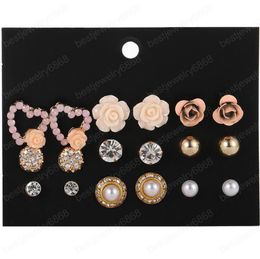 9 Pairs/Set Crystal Stud Earrings gift Flower New Rhinestone imitation Pearl Earrings for Girls Ear Studs Pendientes jewelry set