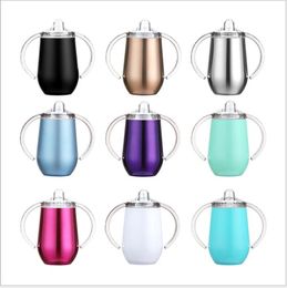 Tumblers Mug Water Bottle with Handle Stainless Steel Tumblers 10oz Sippy Egg Cups Baby Insulated Vacuum Cup Outdoor Travel Cup LSK389