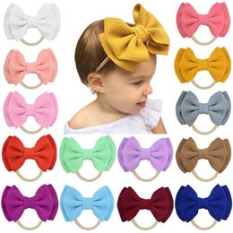 20 Farben Baby-Accessoires Säuglingsbaby Mädchen Niedlicher großer Bogen Stirnband Neugeborenes Feste Kopfbedeckung Kopfschmuck Nylon Elastisches Haarband Geschenke Requisiten B1