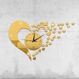 Acrylic Mirror Clock Love Shaped Digital DIY Wall Clock 3D Mirror Sticker Home Office Decor OPP Bag