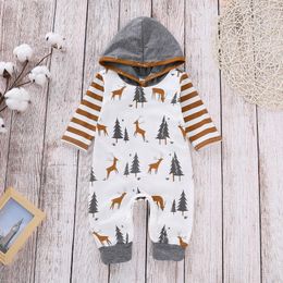 Christmas Baby Clothes Deer Tree Newborn Girl Romper Striped Infant Boy Hooded Jumpsuit Toddler Bodysuit Boutique Baby Clothing DW4703