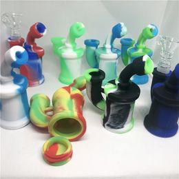 Mini Silicone Dab Rig Recycler Water Bongs Pipes 3.85inch Bubbler Camo Oil Rigs Detachable Percolator Hookah Unbreakable Silicone Glass Bowl