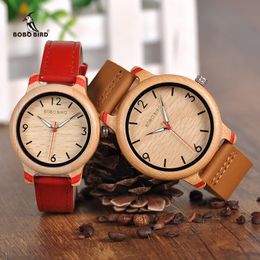 BOBO BIRD Lovers' Bamboo Watches Relogio Feminino Analogue Quartz Casual Wristwatches Handmade wooden watch W-aQ22 DROP Shipping CX200720