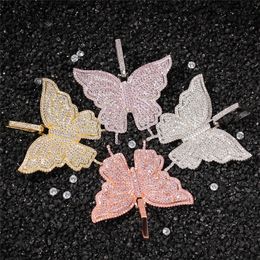 New Animal Butterfly Necklace Pendant Iced Out Gold Colour Cubic Zircon Men's Women Hip hop Rock Jewellery