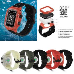 Full Protection IP68 Waterproof Cases for Apple Watch Series 5 4 3 2 1 for iWatch 42mm 44mm 38mm 40mm Cover Silicone Strap Sport Band Cover