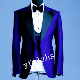 Handsome One Button Groomsmen Peak Lapel Groom Tuxedos Men Suits Wedding/Prom/Dinner Best Man Blazer(Jacket+Pants+Tie+Vest) W294