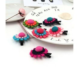 Newly Style Double Non-woven Hairpins Baby Fashion Sun Floral Hair Accessories 5cm Length With Button Lovely Girl Hair Clip WY1484