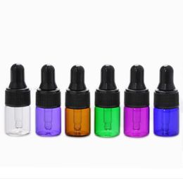 Wholesale 2ml Clear Amber Blue Green Mini Glass Dropper Bottles Small Glass Vials With Black Lid For Cosmetic Perfume ask