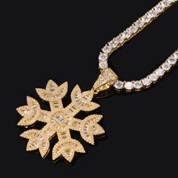 Mens Womens Baguette Snow Shape Diamond Out Pendant Necklace Gold Silver BlingBling Cubic Zirconia Necklaces Jewellery