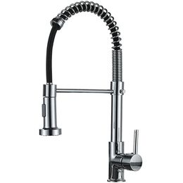 Chrome Kitchen Sink Faucets Brass Single Lever Pull Down Spring Spout Mixers Tap Hot Cold Water Crane