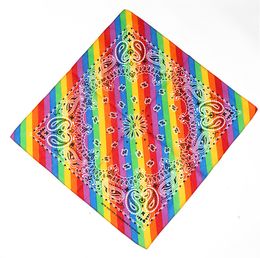 Colourful Rainbow Bandanas Fresh Cotton Kerchiefs Red Orange Yellow Green Blue Purple 6 Colours Striped Printed Square Scarf Magic Scarf