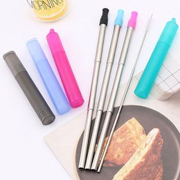 304 Stainless Steel Telescopic Straw 4 Colors Reusable Portable Metal Straws With Cleaning Brush Silicone Tips Drinking Straws BH3847 TQQ