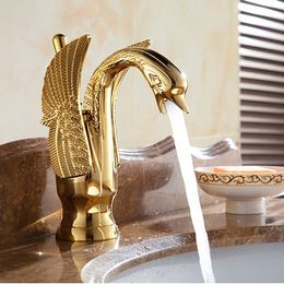 New Design Basin Faucets Swan Faucet Gold Plated Wash Basin Faucet Hotel Luxury Copper Gold Mixer Taps hot and cold Taps XT821