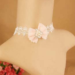 Korean Style Big Brand Lace Necklace Bowknot Inlaid With Water Diamond Clavicle Chain Antique Necklace Accessories Wholesale