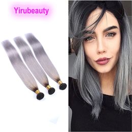 Peruvian Human Hair Dyed 1B/Grey Virgin Hair Extensions 4 Bundles Straight Soft Natural Colour 1b Grey Yirubeauty Four Pieces/lot