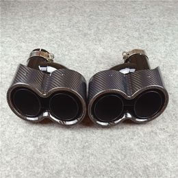 1 pair H Model Glossy black Stainless Steel Exhaust pipes Car Universal Muffler tip Carbon fiber Auto Parts Tailpipe