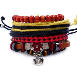 2020 Hot sale Men's genuine leather bracelet DIY PU Multi layer Pendant Cotton rope Combination suit Bracelet 4styles/1set