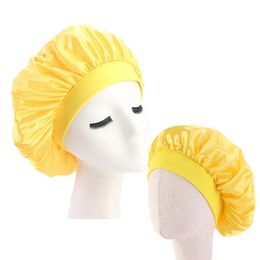2pcs/set Solid Colour Stain Bonnet for Parent Kids Women Mom Children Sleep Caps Beanie Hat Hair Wrap