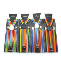 Free shipping-Unisex Clip-on Braces Elastic Suspender 3 "Rainbow stripe" pattern MIX Y- back Suspenders Wholesale & retail