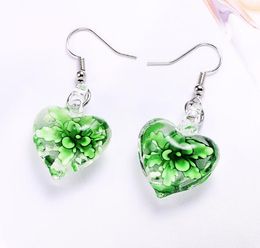 Hot Sale Peony Flower Love Fluorescent Glass Pendant Earrings European and American Fashion New Earrings WY1415