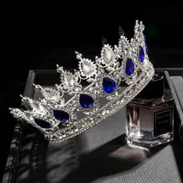 Prinzessin Königsblau Kristall Tiara Vollkronen Rot Silber Strass Kopfschmuck Hochzeitsaccessoires Quinceanera Hochzeit Tiaras Brautschmuck