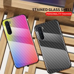 Glossy Gradient Carbon Fiber Design Tempered Glass Phone Case For Oneplus Nord N100 N10 8 Pro 7 Pro 7T 6T 6 5 T