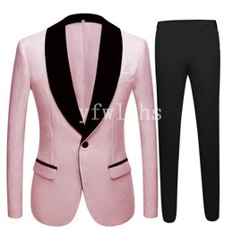 Newest Embossing Groomsmen Shawl Lapel Wedding Groom Tuxedos Men Suits Wedding/Prom/Dinner Best Man Blazer(Jacket+Tie+Pants) T82