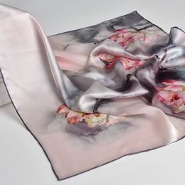 100% Nature Silk Square Neckerchief Women Flower Print Small Real Silk Scarf Bandana Kerchief Natural Silk Headscarf Neck Scarf CX200728