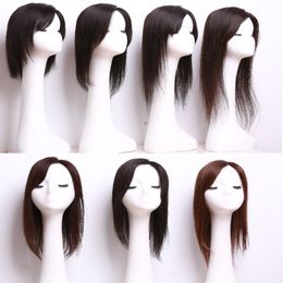 100% Human Hair 18inch 6*9CM CSilk Base Top Hairpiece for Women Clip in Crown Topper Hand-made Toupee Middle Part, Free DHL