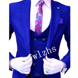New Style One Button Handsome Peak Lapel Groom Tuxedos Men Suits Wedding/Prom/Dinner Best Man Blazer(Jacket+Pants+Tie+Vest) W253