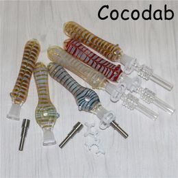 Hookahs Glass Nectar Kit with 10mm Titanium Tips Quartz Tip Dab Straw Pipes Oil Rigs smoking accessories DHL