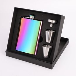 8oz Hip flask gift set Colourful stainless steel flask for liquor for men leak proof with 2 cups and funnel v01