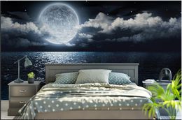 Custom Photo Wallpapers murals for walls 3d mural HD starry sky moon seaside sea sky night living room background wall papers home decor