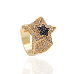 HOT Men's rings.Hiphop rings for mens,Gold star ring sapphire pentagram ring starring trend accessories