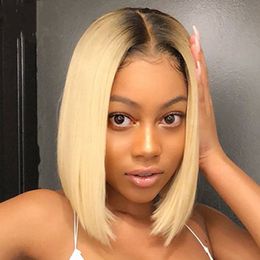 Peruvian Human Hair Wigs Natural Straight 1B 613 Blonde Short Bob Lace Front Wig for Women 130%