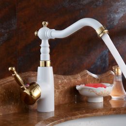 Basin Faucets Antique Brass Bathroom Sink Faucet Swivel Spout Single Handle Bath Deck Hot and Cold Mixer Tap Water Taps HJ6717F