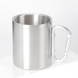 Mountaineering Cup with Buckle 8oz Stainless Steel Double Wall Outdoor Cups Wild Cup for Camping Rusable