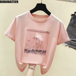 BOBOKATEER Fashion T-shirt Female Summer Tops Kawaii Pink Tee Shirt Femme White shirt Women Clothes New Camisas Mujer CX200713