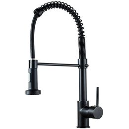 Matte Black Kitchen Sink Faucets Brass Single Lever Pull Out Spring Spout Mixers Tap Hot Cold Water Crane