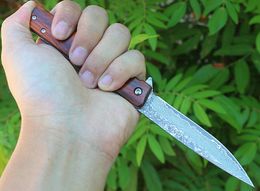 Promotion Ball Bearing Flipper Folding Knife VG10 Damascus Steel Drop Point Blade Rosewood + Stainless Steel Sheet Handle EDC Knives