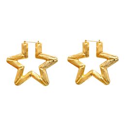 New Ethnic Vintage Gold Silver Colour Star Statement Earrings Fashion Hollow Bamboo Hoop Earrings for Women Party Jewellery