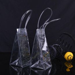 Hot Durable Clear Transparent PVC Champagne Wine Ice Bag Pouch Cooler Bag with Handle Fast Shipping