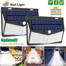 208 LED Solar Light Garden Street Outdoor Solar Lamp Powered Sunlight Waterproof PIR Motion Sensor Street Light for Garden Decor