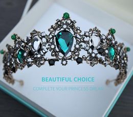 Wedding Accessories Green Headpieces Rhinestone Crown Wedding Headband Classic Jewellery Vintage Tiara Antique Copper Plated Hairbands