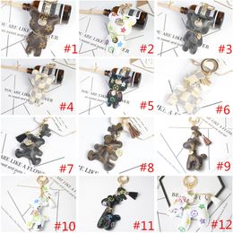 Fashion Teddy Bear Keychains Mens Women PU Mental Keyring Holder Cartoon Key Chain Bag Charm Car Pendant Souvenir Popular Accessories INS