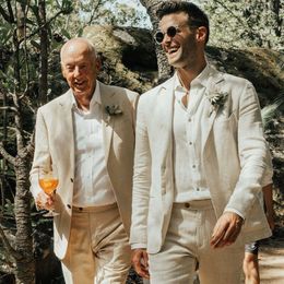 Linen Groom Wedding Tuxedos Mens Two Button Peaked Lapel Groomsmen Wedding Blazer Suits 2 Pieces Jacket And Pants