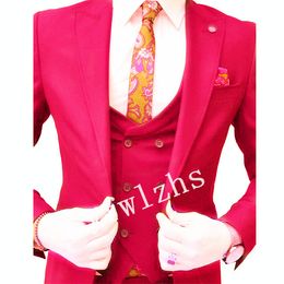 New Style One Button Handsome Peak Lapel Groom Tuxedos Men Suits Wedding/Prom/Dinner Best Man Blazer(Jacket+Pants+Tie+Vest) W252